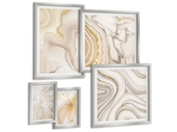 Conjunto De Pinturas Composições Abstratas Beges Espelharte (5 Peças)