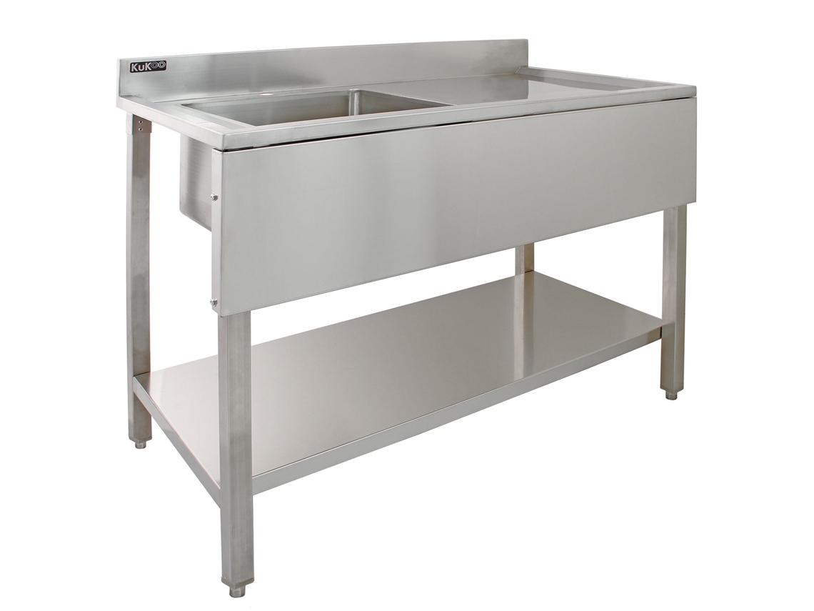 Lava Loiça Profissional Kukoo Em Aço Inox 201, Cuba Esquerda, Escorredor Direito Inclinado, Prateleira Inferior, Pés Monstershop