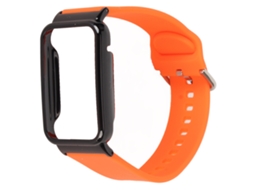 Pulseira de Silicone com Capa Bumper para Mi Band 7 Pro, Case e Strap de Relógio Inteligente Laranja e Preto