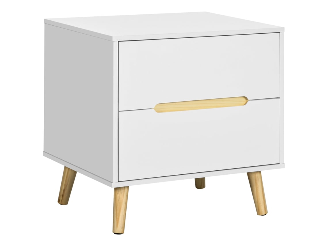 Mesa de Cabeceira Melamina de Madeira e Madeira de Pinho Cor Branco 50x40x50.5 cm Homcom