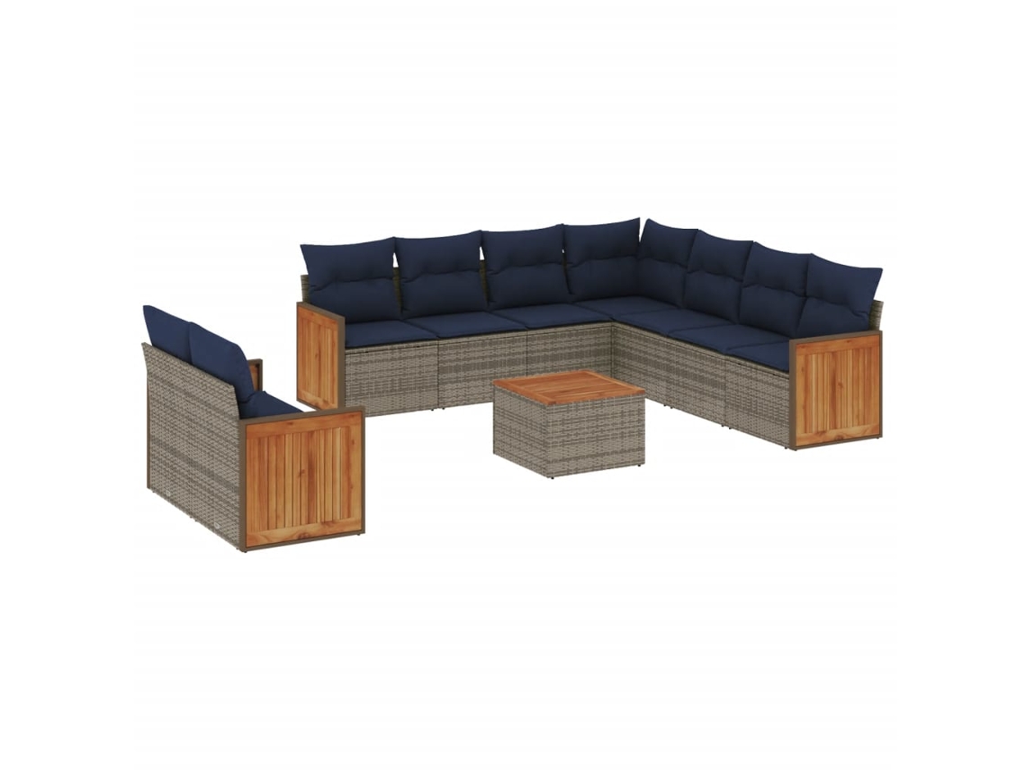 Conjunto de Sofá de Jardim, 10 Peças, Almofadas, Rattan Cinza MAISON EXCLUSIVE
