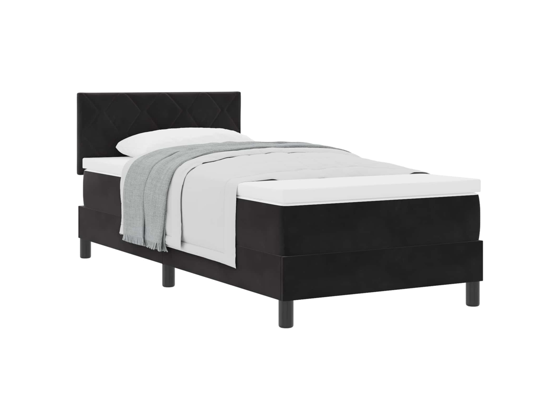 Cama De Solteiro | Camas Para Quarto | Cama Box Com Colchão Com Cabeceira Preto 100 X 200 Cm Veludo