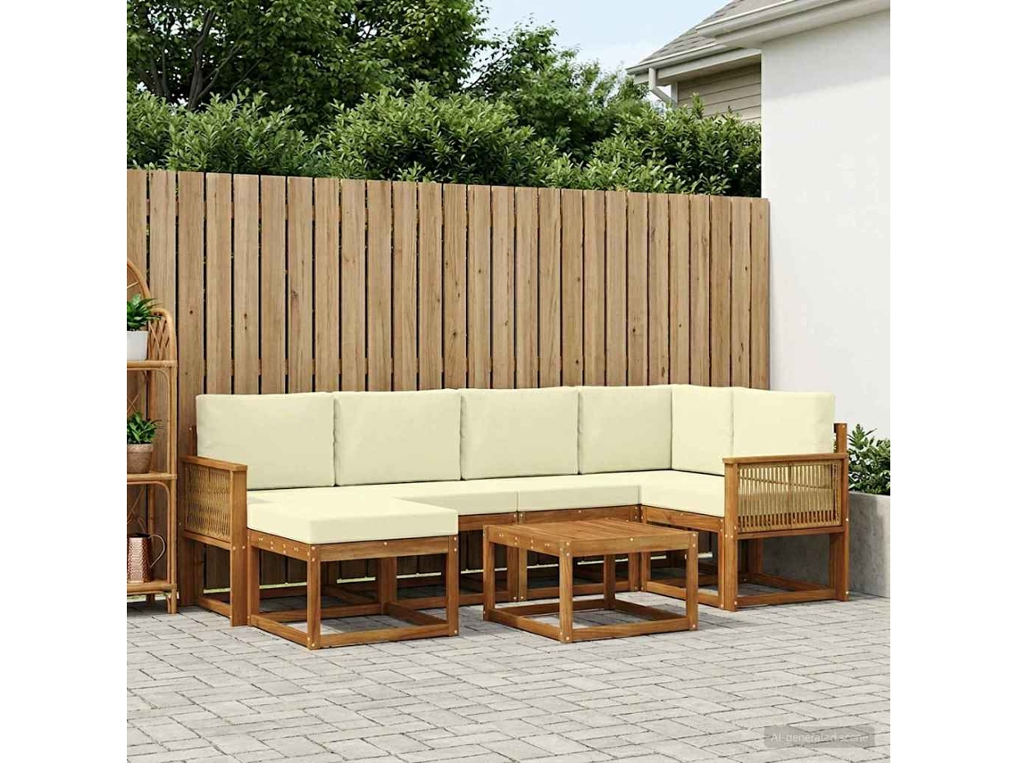 Vidaxl Conjunto De Sofás Para Exterior 7 Pcs Natural E Creme