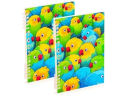 Conjunto de 2 Cadernos A5 com Estampa Papagaio Azul e Verde, 21,1 X 14,5 Cm, Resistentes Linhas para Uso no Tr