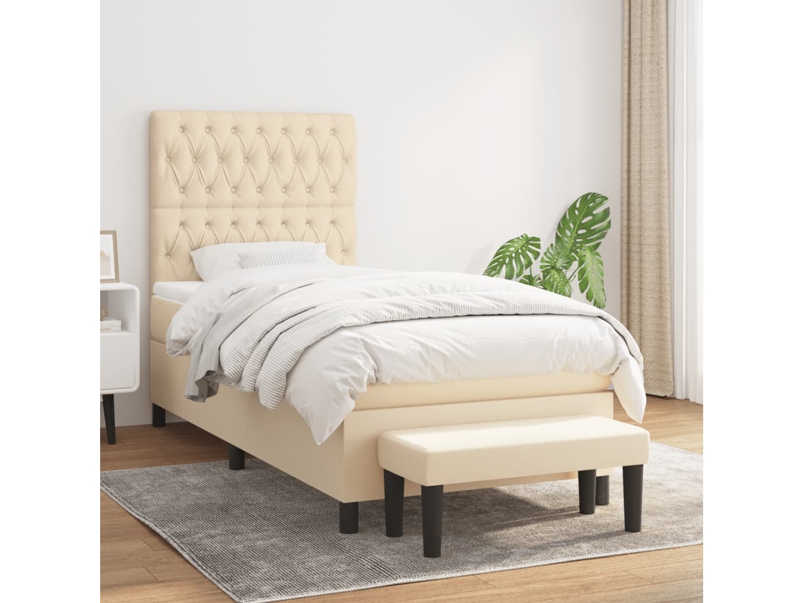 Vidaxl Cama Com Molas/colchão 90x190 Cm Tecido Cor Creme