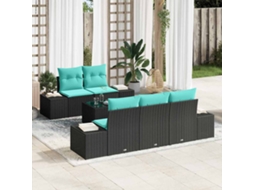 Vidaxl Conjunto De Sofá De Jardim 6 Unid. Preto E Turquesa Vime Pe