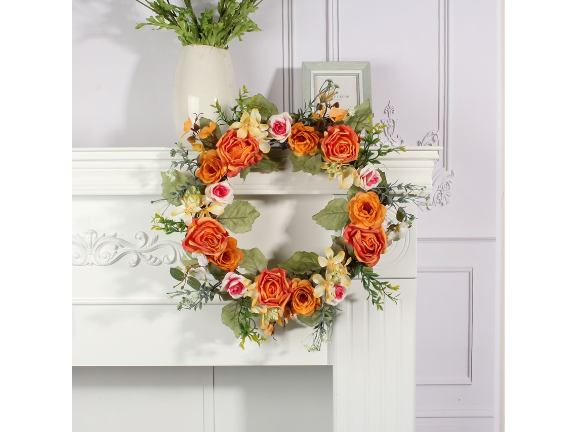 Decoração de Porta com Flores de Seda, 40cm, Guirlanda com Rattan LAXISCREED