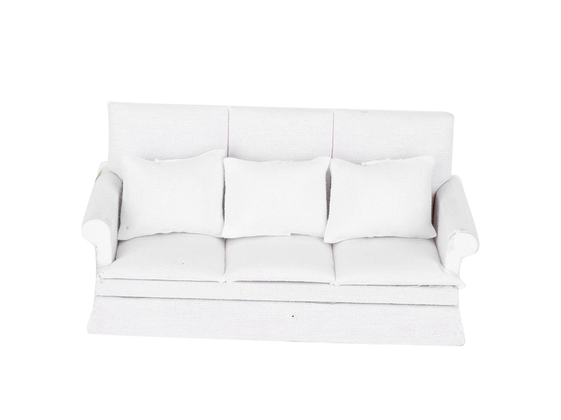 Primerox sofá Miniatura Casa de Bonecas 1:12 com 3 Almofadas Madeira Decoração Sala Branco