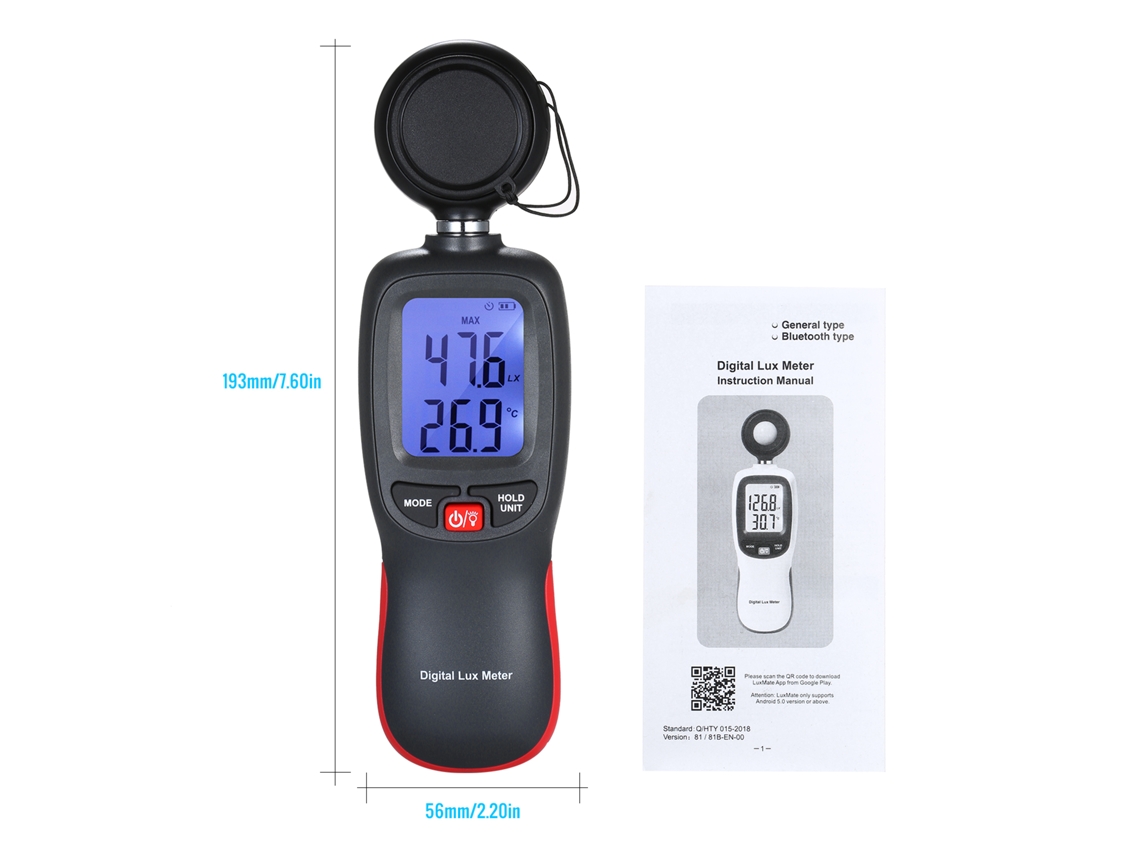 Luxímetro Digital Portátil LCD 0 200000 Lux Medidor de Luz com Max/min e Data Hold | S/MARCA