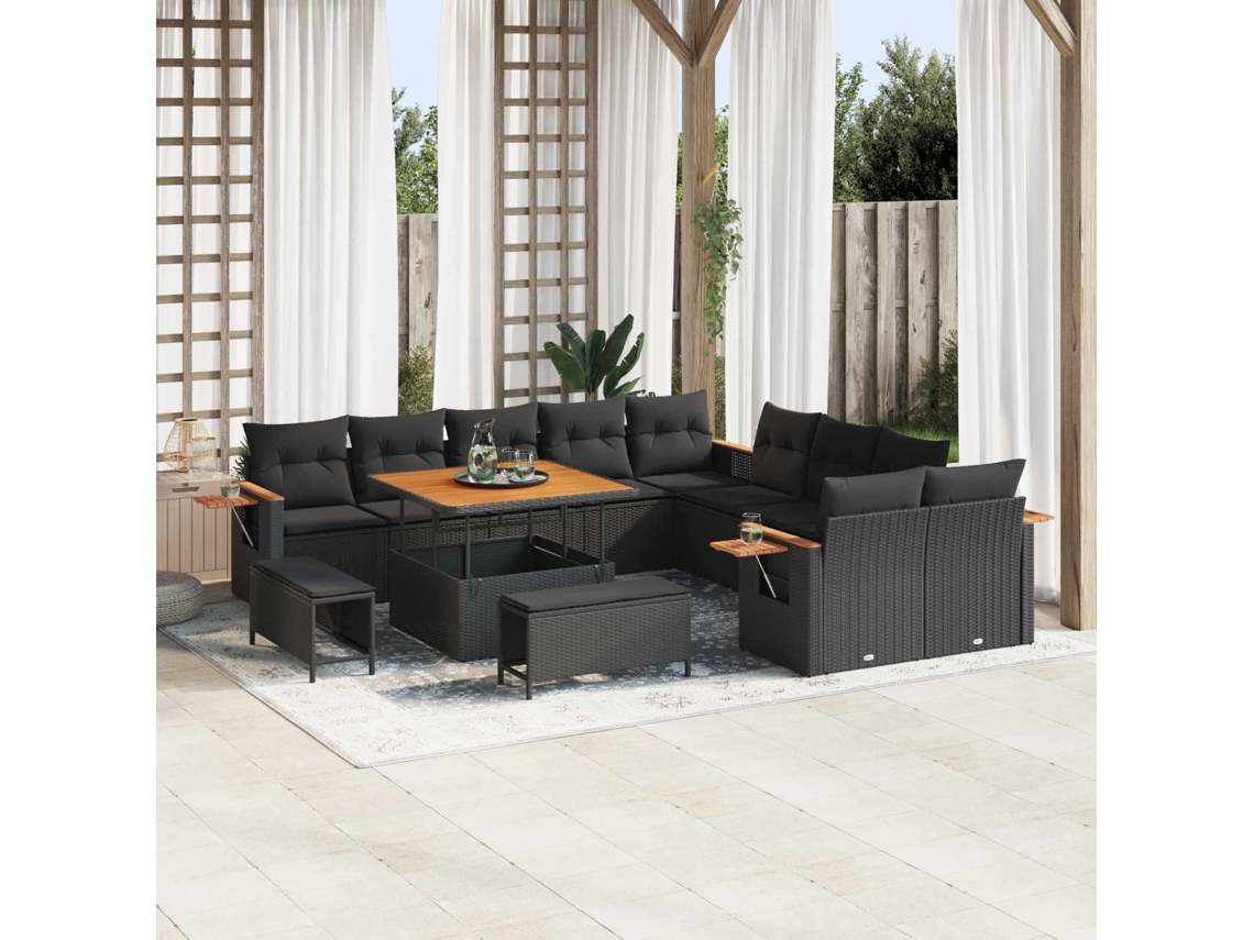 Vidaxl Conjunto De Sofá De Jardim 17 Unid. 12-número De Lugares Preto
