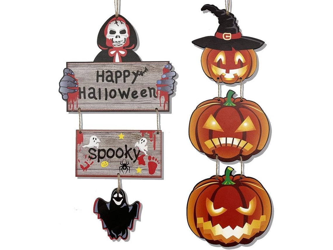 Prato decorativo suspenso de Halloween, ou enfeite de Halloween "Feliz Halloween", 2 peças | S/BRAND
