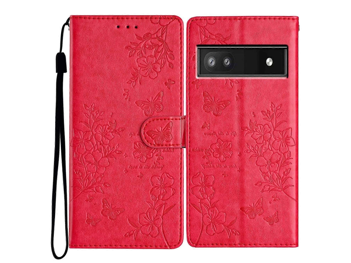 Capa De Couro Com Estampa Floral E Borboleta Para Google Pixel 7a