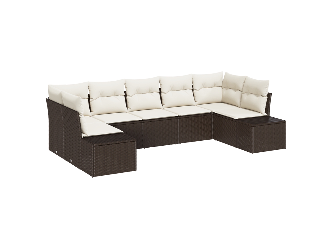 Conjunto 7 Sofá De Jardim Vidaxl Castanho Vime Pe (289 X 154 X 69 Cm)