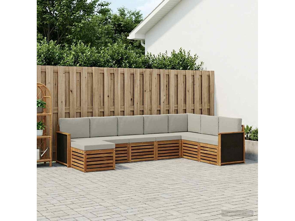 Vidaxl Conjunto De Sofás Para Exterior 6 Pcs Natural E Cinzento-claro