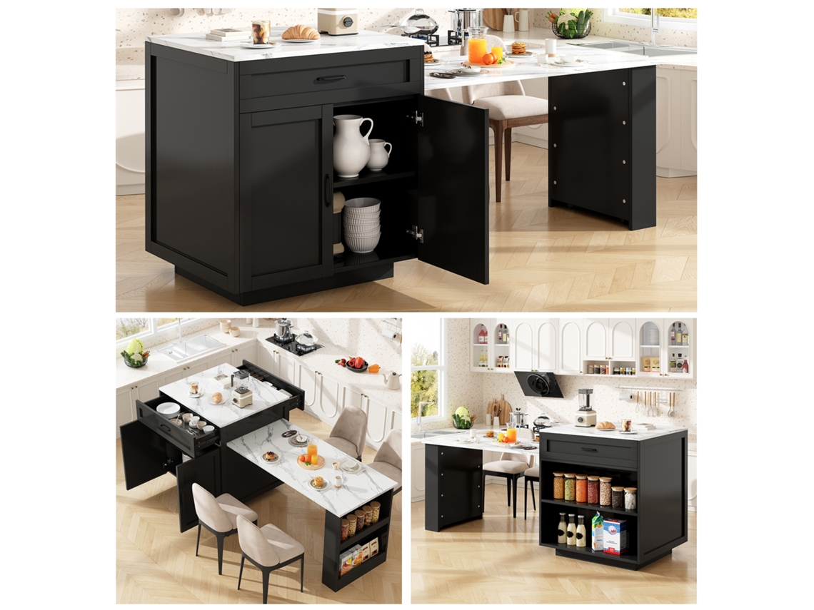 Mesa Bar Extensível 98-204x70x94cm 2 Gavetas 2 Compartimentos Preto