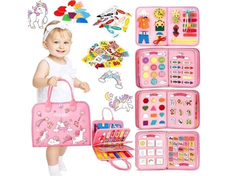 Brinquedo Montessori Para 3 4 5 6 Anos, Busy Board Montessori Unicórnio 5 Camadas Placa Para Menina Para Criança Jogo Educativo Aprender Pdzzzd