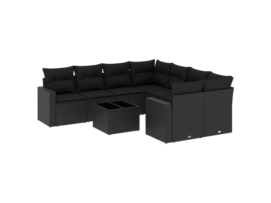 Conjunto de 9 Sofás para Jardim com Almofadões Vime Pe Preto MAISON EXCLUSIVE (9 pcs)