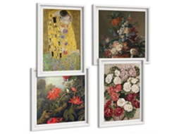 Composição De Quadros Na Parede Flores, Árvores, Pintura, Klimt Moldura Branca Quadros Para A Sala De Estar Espelharte (conjunto De 4 Imagens)