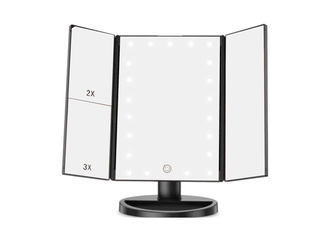 Espelho De Maquilhagem Laxiscreed Led Triplo Com Usb Preto Para Uma Maquilhagem Perfeita