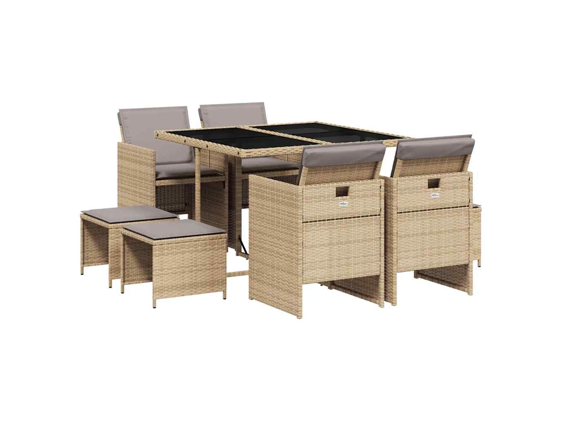 Conjunto de 9 Jantar para Jardim com Almofadões Vime Pe Bege Misturado MAISON EXCLUSIVE