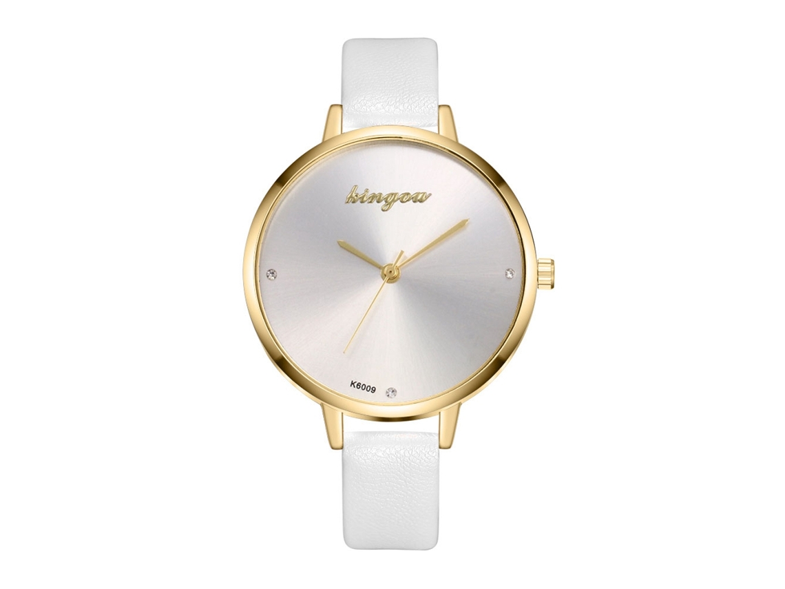 Relógio de Pulso Feminino Analógico de Quartzo com Pulseira Pu Clássico Simples Branco