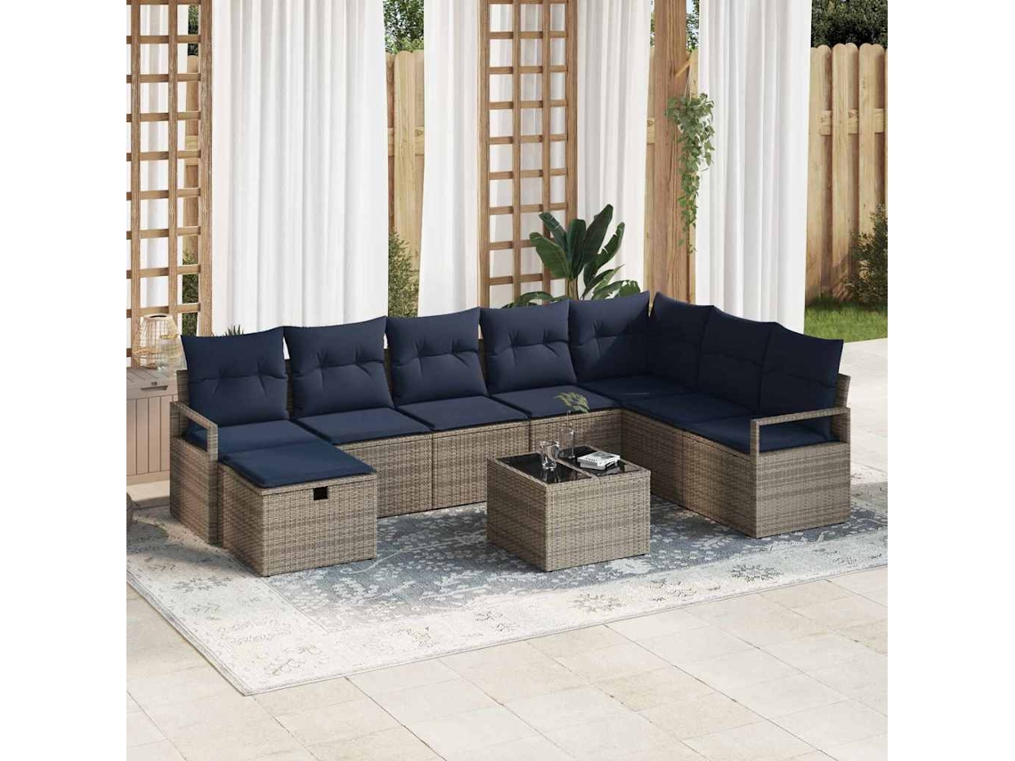 Vidaxl Conjunto De Sofás 9 Unid. Cinzeto Vime Pe