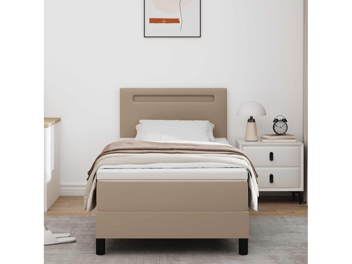 Vidaxl Cama Box Com Fitas Led Cappuccino 90 X 200 Cm Couro Sintético