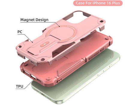 Capa Magsafe Iphone 16 Plus Com Suporte, Carregamento Sem Fio, Proteção Antichoque, Dupla Camada Pctpu E Cantos Reforçados
