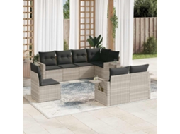 Vidaxl 8 Pcs Conj. Sofás Jardim C/ Almofadões Vime Pe Cinzento-claro