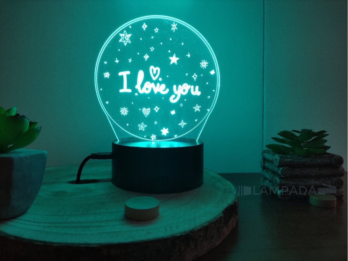 Candeeiro 3d I Love You 5 Lâmpada Mágica