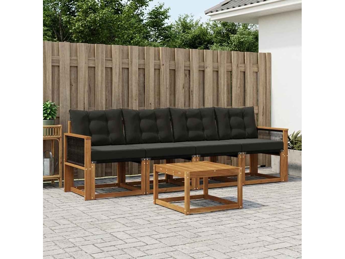 Vidaxl Conjunto De Sofás Para Exterior 5 Pcs Natural E Preto