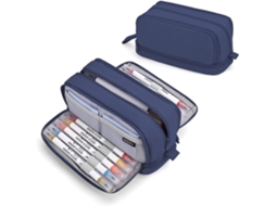 Estojo para Lápis, Grande Capacidade, 4 Compartimentos, Azul Escuro AQUAFORGE