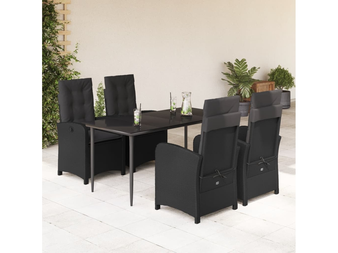 5 Pcs Conjunto De Jantar P/ Jardim C/ Almofadões Vime Pe Preto Dkd Home Decor