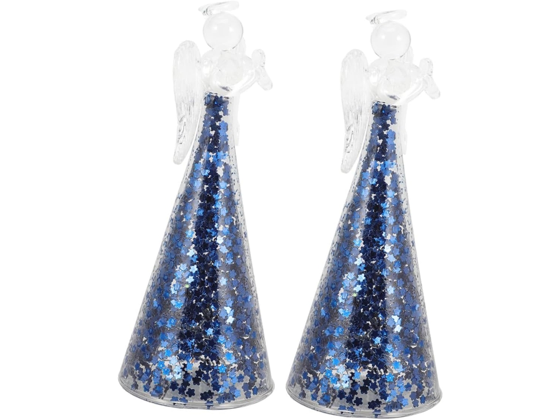 Juego de 2 figuras de ángeles de cristal azul semitransparente GOKOCO