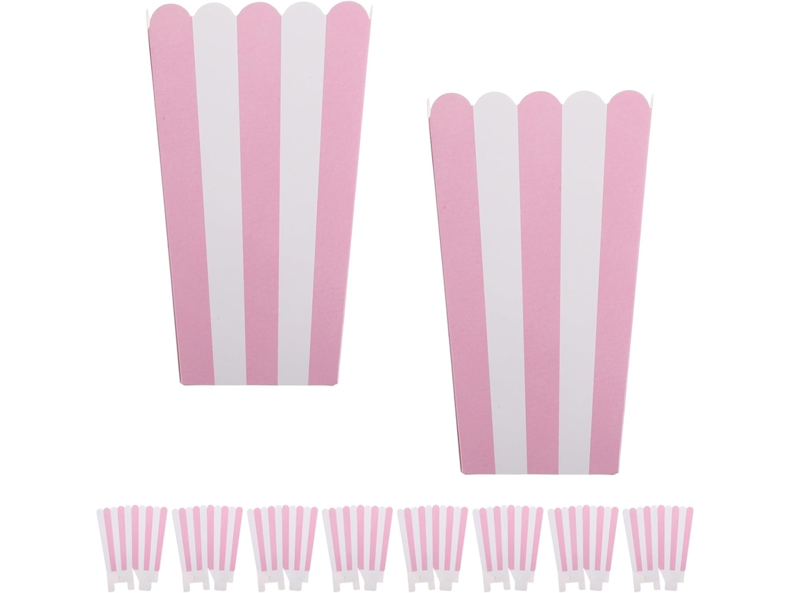 Caixas De Pipoca Pequenas Zerodeko Em Papel Resistente Com Listras Rosa E Borda Ondulada, 24 Unidades, Para Lanches Em