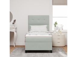Cama Box Com Colchão E Luz Led Cinza Claro 100x200 Cm Em Veludo