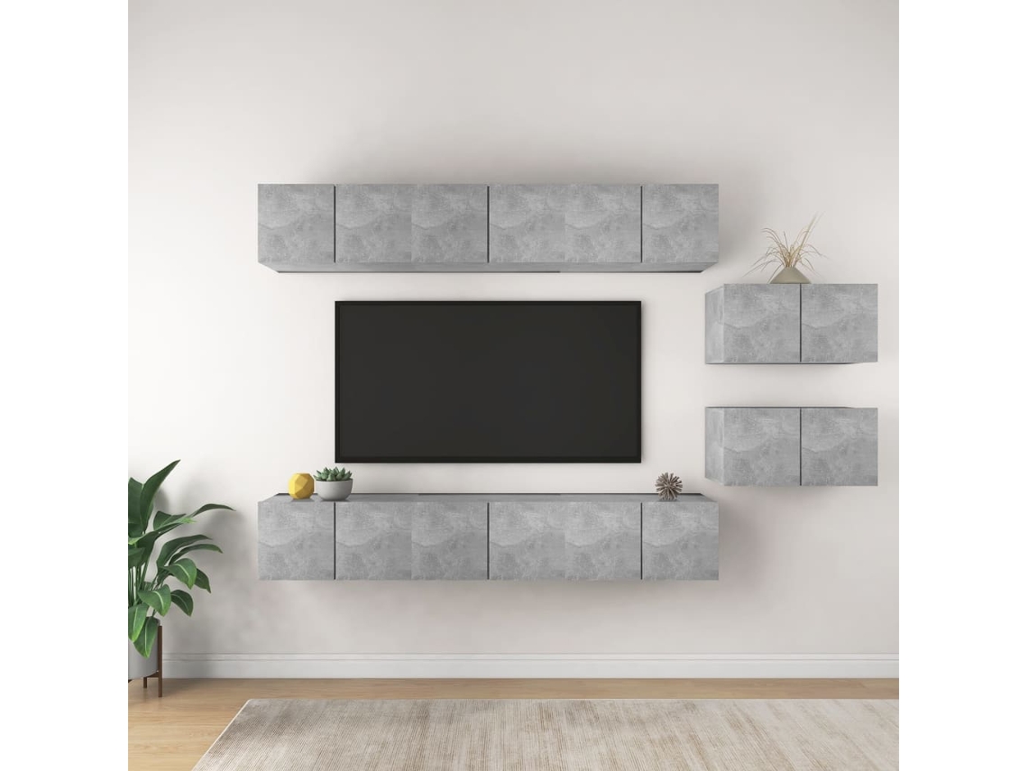 Vidaxl 8 Pcs Conjunto De Móveis De Tv Derivados Madeira Cinza Cimento