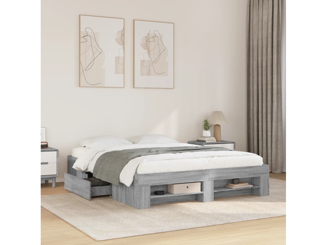 Vidaxl Estrutura De Cama Sem Colchão 160x200 Cm Sonoma Cinzento