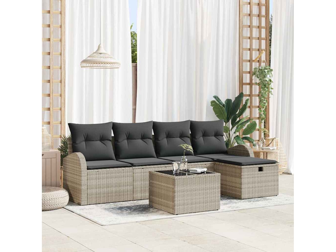 Vidaxl Conjunto De Sofá De Jardim 6 Unid. Cinzento-claro Vime Pe