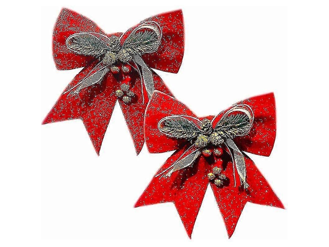 Conjunto De 2 Laços De Natal, Enfeite De Natal Com Sinos, Árvore, Pinha Brilhante, Laços Decorativos De Fita. Hengjian