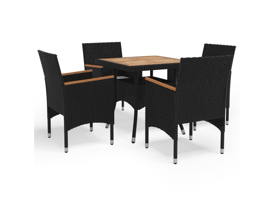 Vidaxl 5 Pcs Conj. Jantar Para Jardim Vime Pe E Madeira Acácia Preto