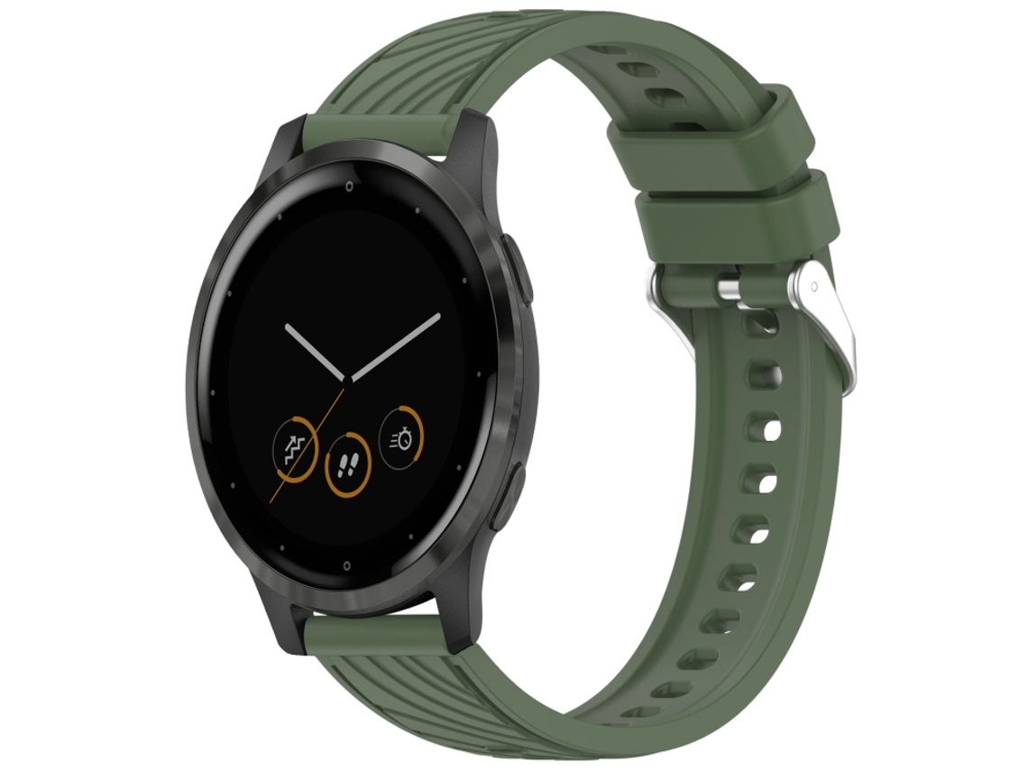 Bracelete para Garmin Vivoactive 4s Silicone Textura Listrada Fivela de Aço Prate Verde Escuro XIAOMOYU (18mm)