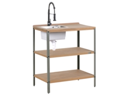 Isla De Cocina Exterior Con Fregadero Beliani Ivrea De Madera De Acacia Certificada Marrón 80x50x92