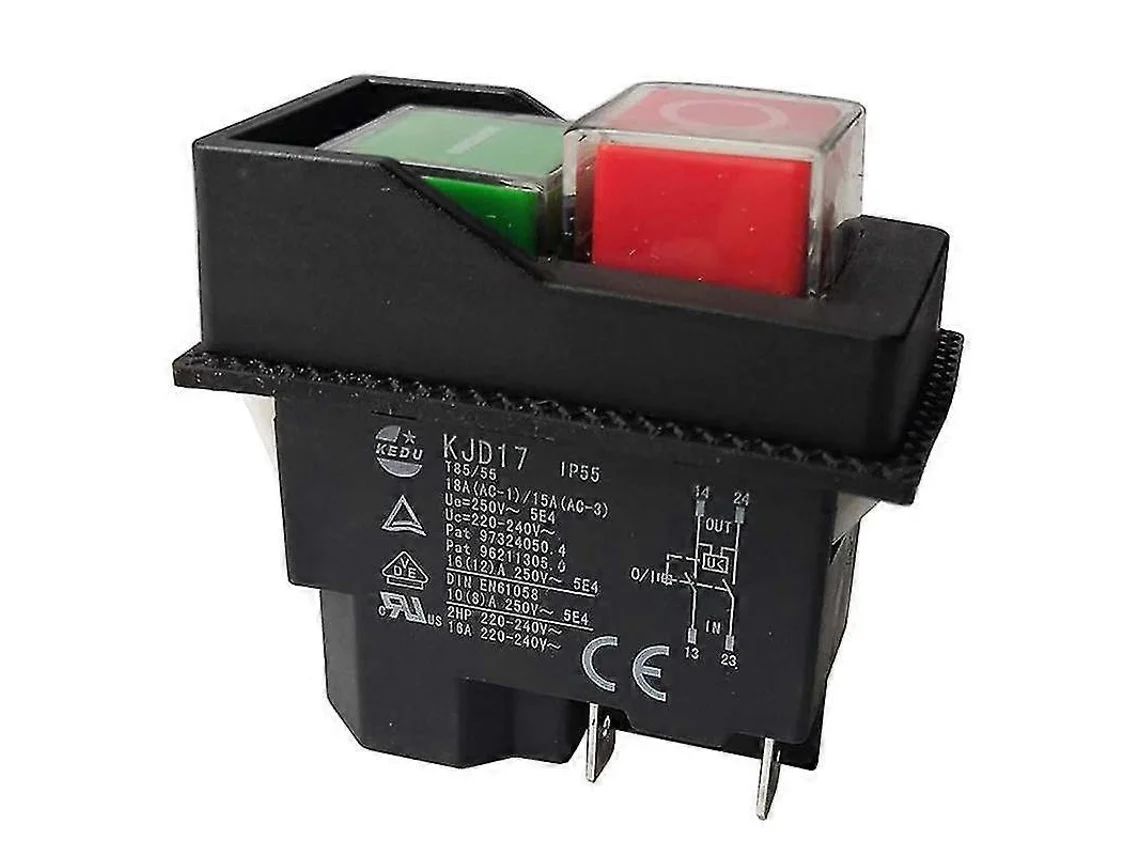 Interruptor Electromagnético de Botón para Ferramentas de Jardim Kjd17 220v 4 Terminais Proteção Contra Cortes de Luz e Baixa Tensão Negro