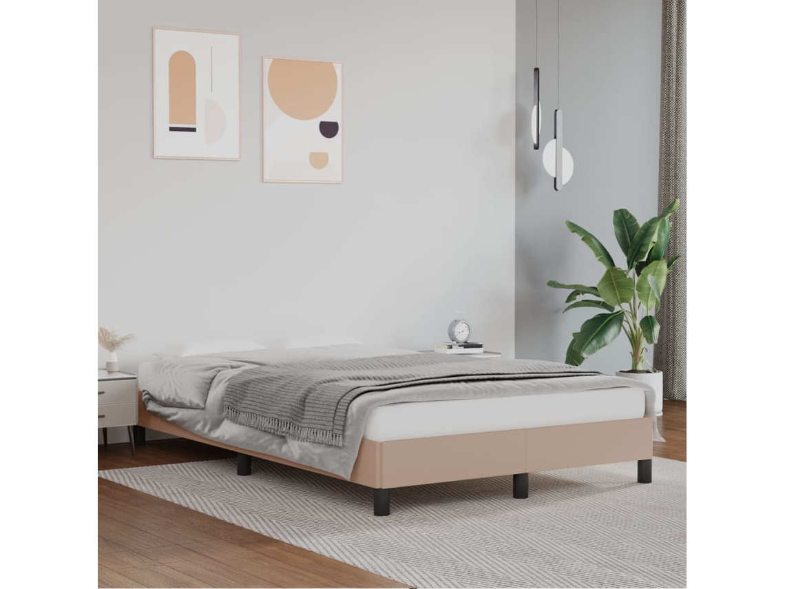 Vidaxl Estrutura De Cama 120x200 Cm Couro Artificial Cappuccino
