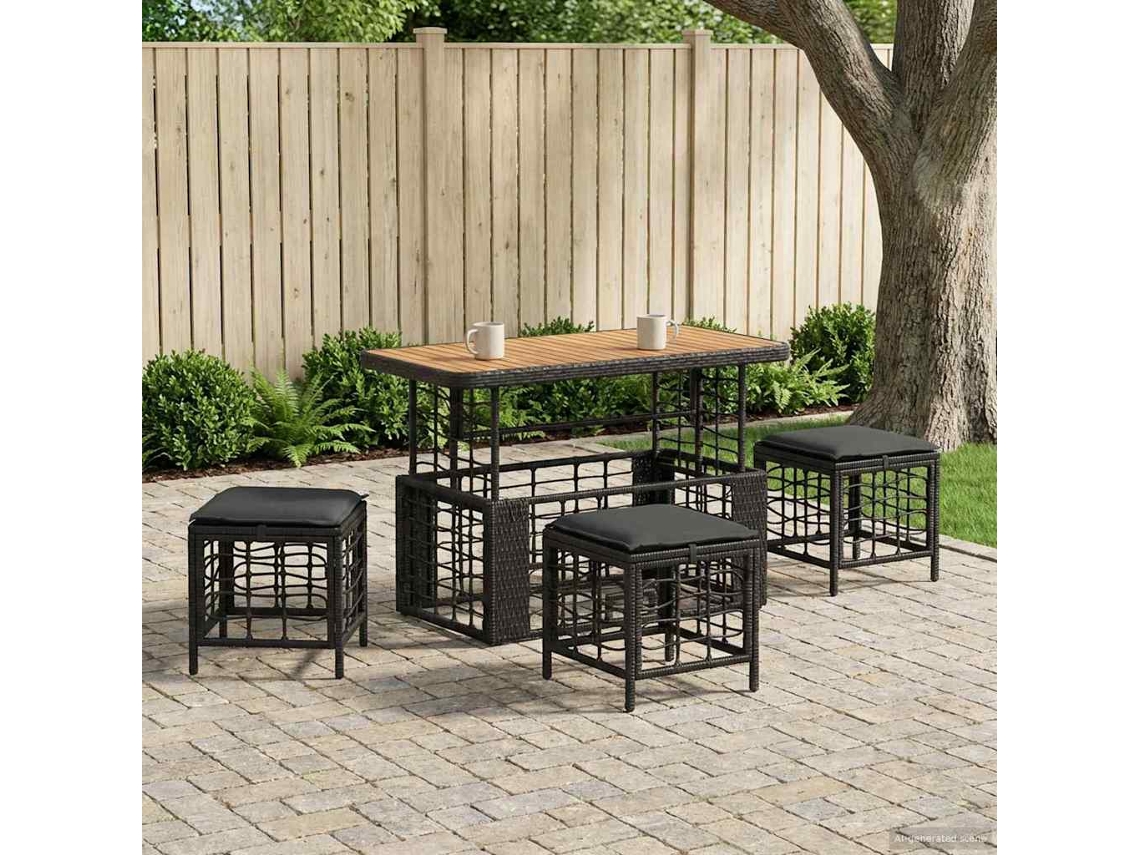 Vidaxl Conjunto de Jantar para Jardim com Almofada 4 Pcs Preto e Cinza