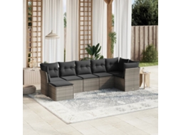 Vidaxl 7 Pcs Conj. Sofás Jardim Com Almofadões Vime Pe Cinzento-claro