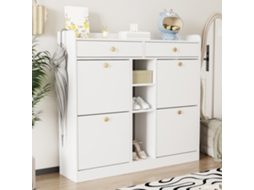Sapateira Branca 4 Portas ZIWEI STORE com 2 Gavetas e 3 Compartimentos, Moderna (110x26x100 cm)