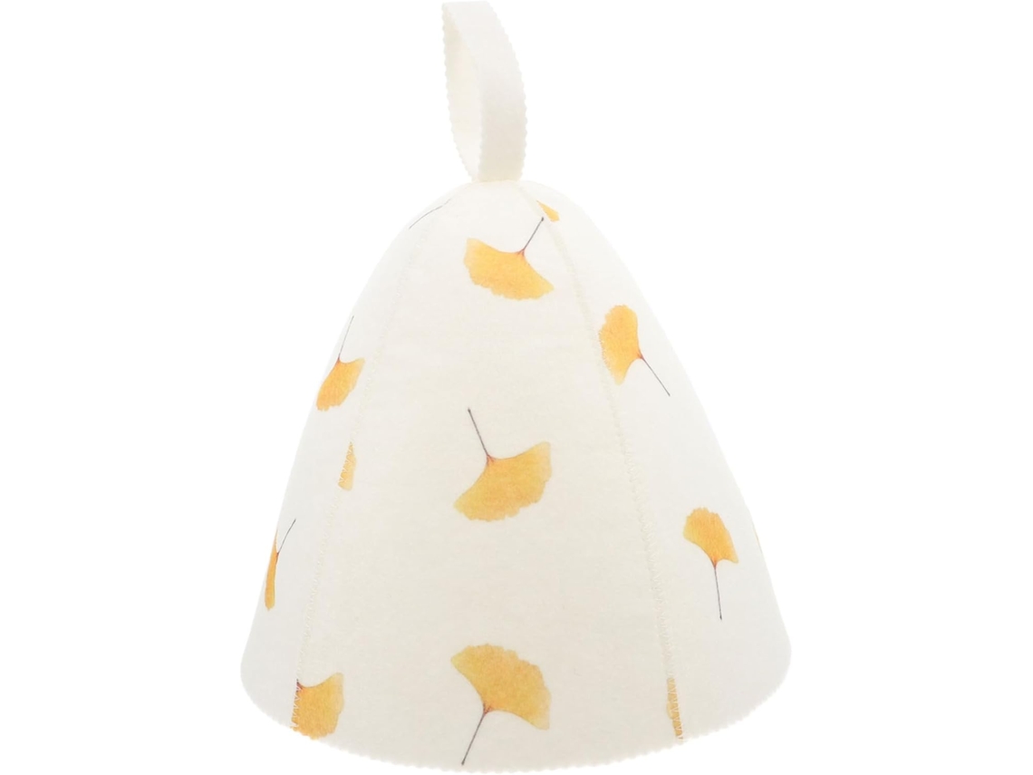Touca de Sauna Inoomp em Feltro de Lã, Amarela com Elegante Estampa de Ginkgo, Respirável e Confortável para Homens e CHABERLU