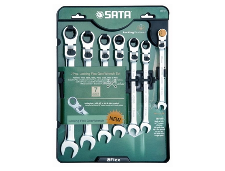 Chaves de boca 7 peças. Dobrável com catraca, trava, 10 12 13 14 15 17 19 mm Sata